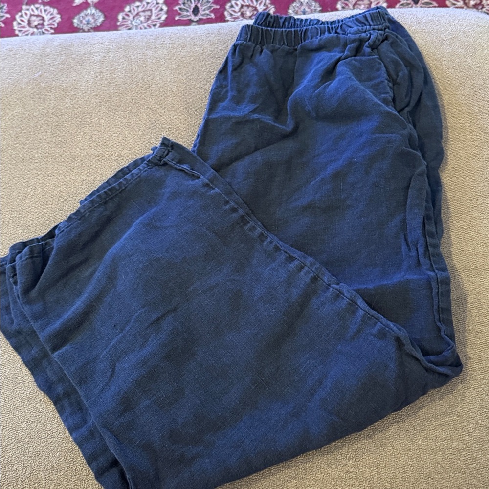 FLAX Pull-On Elastic Waist Black Pants Size Medium Linen Pockets (TD)